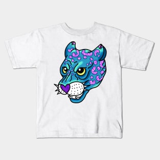 American Traditional Turquoise and teal panther with glitter and sparkles cute gift Kids T-Shirt